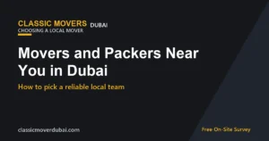 Movers and packers near you in Dubai branded guide card