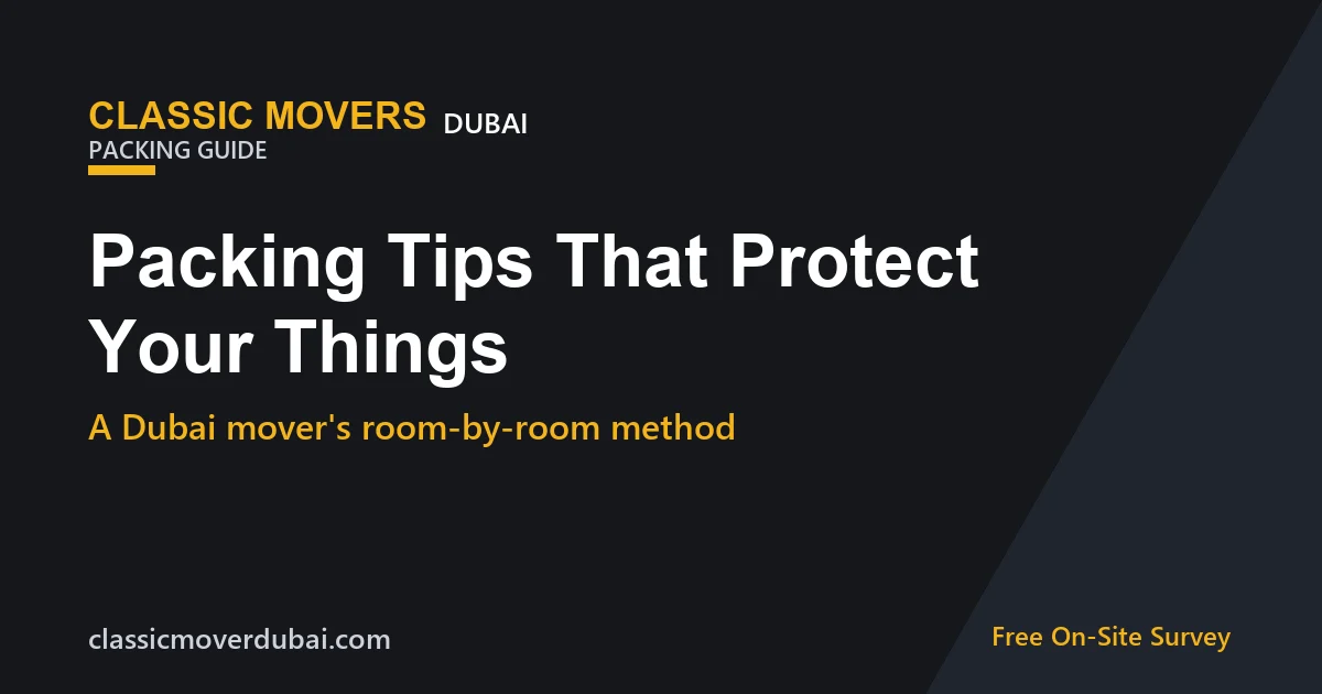 Packing tips for moving in Dubai branded guide card